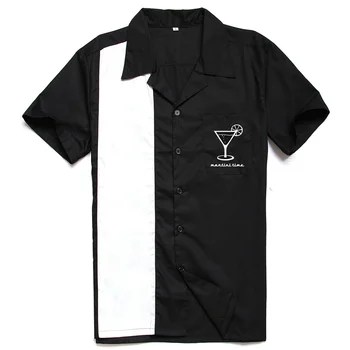Плюс Размер L-3XL, мужская рубашка в стиле Рокабилли С коротким рукавом, Хлопковые рубашки с буквенной вышивкой, Повседневные Винтажные Западные панк-рок