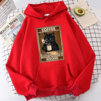 Потому что убийство- это неправильно, Черный кот Пьет кофе, мужская толстовка с капюшоном, флисовая повседневная уличная одежда, уличные мягкие толстовки, модная шикарная одежда