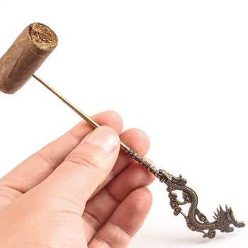 Прочный металлический инструмент для улучшения вытягивания сигар, винтажный латунный иглодержатель для сигар с рисунком дракона
