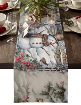 Рождественская настольная дорожка в виде домика снеговика Рождественский декор обеденного стола Льняные скатерти для стола Свадебный декор Скатерти