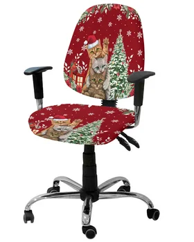 Рождественская Пуансеттия Cat Snowflake Эластичный чехол для компьютерного кресла, Съемный чехол для офисного кресла, Разъемные чехлы для сидений