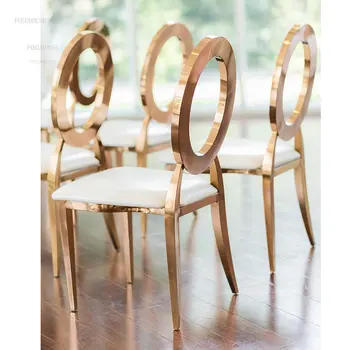 Роскошные обеденные стулья из нержавеющей стали Мебель для дома Банкетные свадебные стулья для столовой Простой современный стул с круглой спинкой C