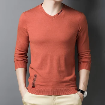 Роскошный Высококачественный осенне Зимний свитер, однотонный мужской Тонкий пуловер, Деловой повседневный трикотаж, дизайнерские топы с длинными рукавами