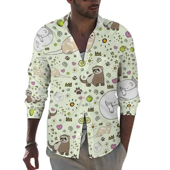 Рубашка с хорьками, Весенние повседневные рубашки с животными, Мужские модные блузки с длинным рукавом, Забавная одежда на заказ, большие размеры
