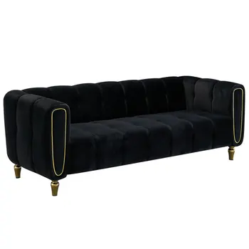 Современный бархатный диван черного цвета 83,07 дюйма, простой в сборке, мягкий и удобный для мебели для гостиной в помещении