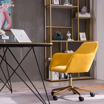 Современный бархатный тканевый материал, вращающийся по Высоте стул для домашнего офиса С позолоченными металлическими ножками и универсальная мебель для дома