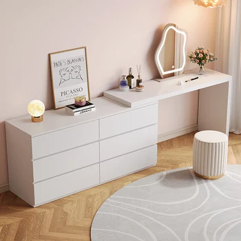 современный белый туалетный столик в спальне, зеркало со светодиодной подсветкой, органайзер, комод, стол, белые шкафы для гостиной, украшение мебели для дома Z