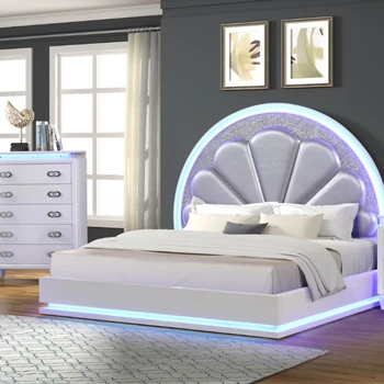 Спальный гарнитур Perla King 5-N Pc со светодиодной подсветкой из дерева молочно-белого цвета