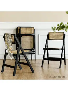 Стул из массива дерева, обеденный стул из ротанга, французский бытовой складной стул ins, удобный для сидячего образа жизни, стул со спинкой из Чандигарха на открытом воздухе
