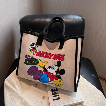 Сумка большой емкости с Микки Маусом Disney, Женская Летняя Новая холщовая сумка, сумка через плечо с японским мультфильмом, модная сумка-тоут 39x31x15 см