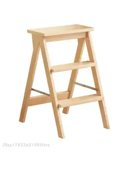 Табурет-стремянка из массива дерева, бытовая лестница, складной табурет, Кухонная скамья для подъема по трем ступеням, многофункциональный барный стул с педалями