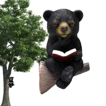 Украшение в виде Медведя Статуя солнечной зарядки Управление светом Медвежонок Читающий книгу Скульптура Медведя Садовая Статуя для улицы