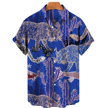 Унисекс 2022 Летняя Гавайская Рубашка Мужчины 3d Рубашки С Животным Принтом Мужчины Женщины Злой Кот Узор Короткий Рукав Свободный Дышащий Топ 5xl