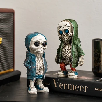 Фигурки скелетов, креативные поделки из смолы, статуя черепа, череп на Хэллоуин, ужасные украшения для домашнего стола, декора ТВ-шкафа.