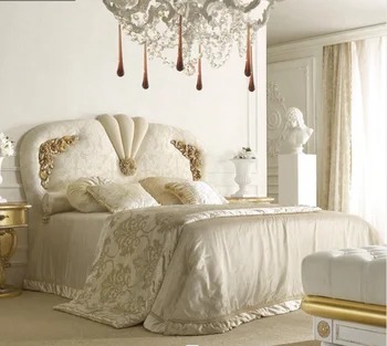 Французская неоклассика европейская роскошная ткань мягкая сумка двуспальная кровать Главная спальня итальянская резная кровать из массива дерева Кровать принцессы