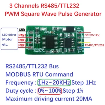 Частотно Регулируемый 3-Канальный RS485 с Рабочим Циклом 1 Гц-20 кГц PWM Генератор Прямоугольных Импульсов Modbus RTU для светодиодного затемнения Скорости двигателя