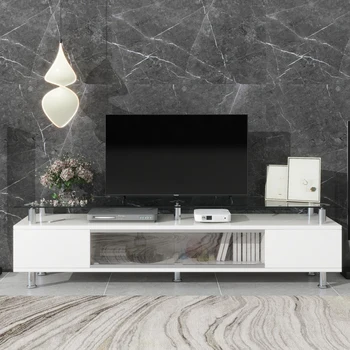 Элегантная Дизайнерская подставка для телевизора с серебристыми металлическими ножками для телевизора диагональю до 70 дюймов, современный ТВ-шкаф из закаленного стекла с достаточной вместимостью